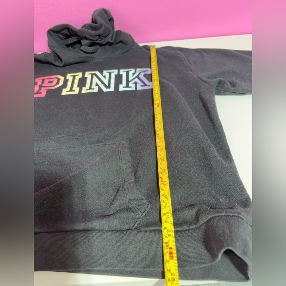 Victoria’s Secret PINK Black Hoodie Pullover Oversized Logo Cozy Sweatshirt - Picture 9 of 10